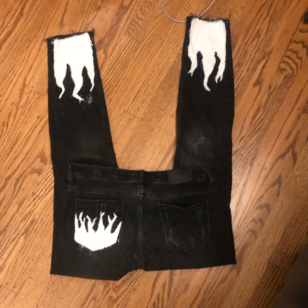 Painted black denim skinny jeans (flames)
